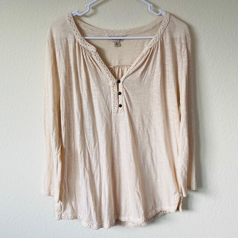 Lucky Brand Split Neck Buttoned Eyelet Blouse